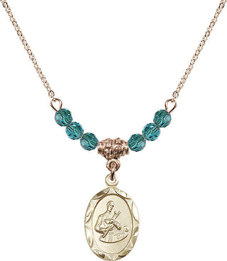 18" Hamilton Gold Plated Necklace with 4mm Zircon Crystal Beads featuring a 14kt Gold Filled Saint Gerard Medal. Engraved Catholic Saint Jewelry
