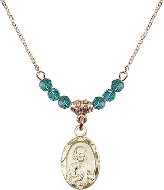 18" Hamilton Gold Plated Necklace with 4mm Zircon Crystal Beads featuring a 14kt Gold Filled Saint Jude Medal. Engraved Catholic Saint Jewelry