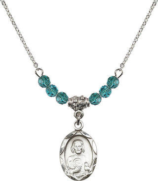 18" Rhodium Plated Necklace with 4mm Zircon Crystal Beads featuring a Sterling Silver Saint Jude Medal. Engraved Catholic Saint Jewelry