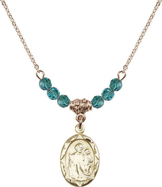 18" Hamilton Gold Plated Necklace with 4mm Zircon Crystal Beads featuring a 14kt Gold Filled Saint Joseph Medal. Engraved Catholic Saint Jewelry