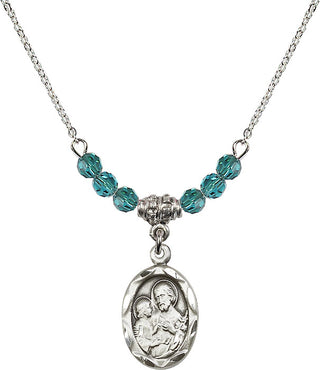18" Rhodium Plated Necklace with 4mm Zircon Crystal Beads featuring a Sterling Silver Saint Joseph Medal. Engraved Catholic Saint Jewelry