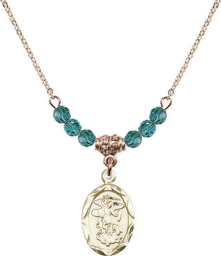 18" Hamilton Gold Plated Necklace with 4mm Zircon Crystal Beads featuring a 14kt Gold Filled Saint Michael the Archangel Medal.
