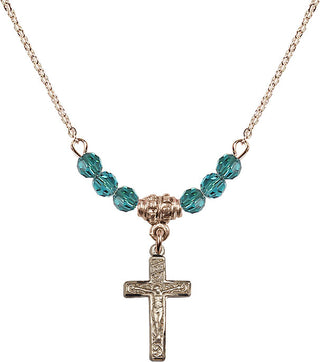 18" Hamilton Gold Plated Necklace with 4mm Zircon Crystal Beads featuring a 14kt Gold Filled Crucifix Medal.