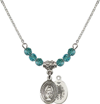 18" Rhodium Plated Necklace with 4mm Zircon Crystal Beads featuring a Sterling Silver Miraculous Medal.