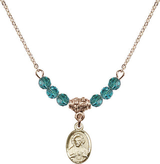 18" Hamilton Gold Plated Necklace with 4mm Zircon Crystal Beads featuring a 14kt Gold Filled Scapular Medal.