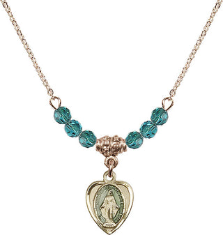 18" Hamilton Gold Plated Necklace with 4mm Zircon Crystal Beads featuring a 14kt Gold Filled Miraculous Medal.