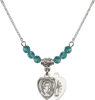 18" Rhodium Plated Necklace with 4mm Zircon Crystal Beads featuring a Sterling Silver Miraculous Medal.
