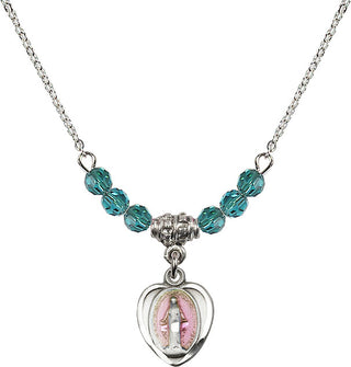 18" Rhodium Plated Necklace with 4mm Zircon Crystal Beads featuring a Sterling Silver Miraculous Medal.