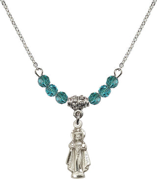 18" Rhodium Plated Necklace with 4mm Zircon Crystal Beads featuring a Sterling Silver Infant of Prague Medal.