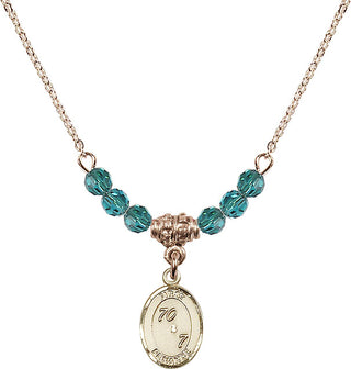 18" Hamilton Gold Plated Necklace with 4mm Zircon Crystal Beads featuring a 14kt Gold Filled First Penance Medal.