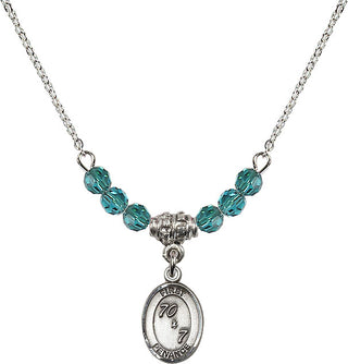 18" Rhodium Plated Necklace with 4mm Zircon Crystal Beads featuring a Sterling Silver First Penance Medal.