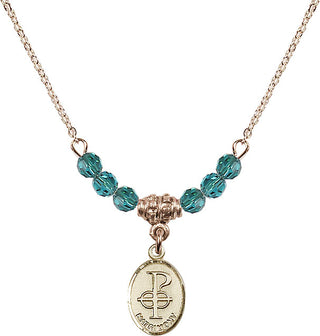 18" Hamilton Gold Plated Necklace with 4mm Zircon Crystal Beads featuring a 14kt Gold Filled Matrimony Medal.