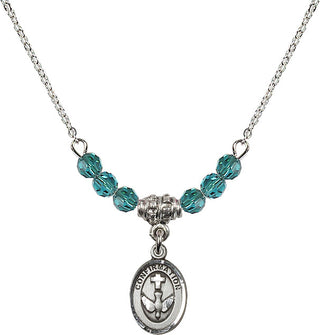 18" Rhodium Plated Necklace with 4mm Zircon Crystal Beads featuring a Sterling Silver Confirmation Medal.