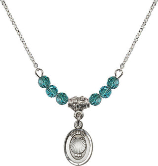 18" Rhodium Plated Necklace with 4mm Zircon Crystal Beads featuring a Sterling Silver Baptism Medal.