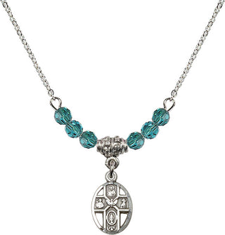 18" Rhodium Plated Necklace with 4mm Zircon Crystal Beads featuring a Sterling Silver 5-Way Medal.