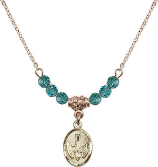 18" Hamilton Gold Plated Necklace with 4mm Zircon Crystal Beads featuring a 14kt Gold Filled Holy Spirit Medal.
