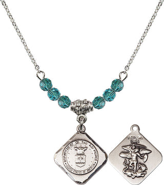 18" Rhodium Plated Necklace with 4mm Zircon Crystal Beads featuring a Sterling Silver Air Force Diamond Medal.