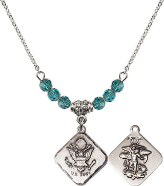 18" Rhodium Plated Necklace with 4mm Zircon Crystal Beads featuring a Sterling Silver Army Diamond Medal.