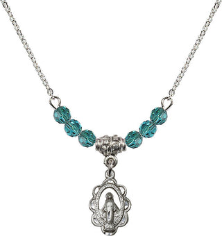 18" Rhodium Plated Necklace with 4mm Zircon Crystal Beads featuring a Sterling Silver Miraculous Medal.