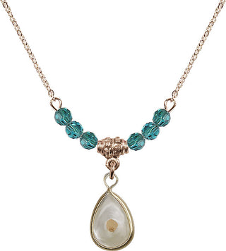 18" Hamilton Gold Plated Necklace with 4mm Zircon Crystal Beads featuring a 14kt Gold Filled Mustard Seed Medal.