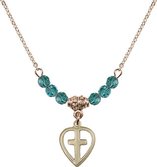 18" Hamilton Gold Plated Necklace with 4mm Zircon Crystal Beads featuring a 14kt Gold Filled Heart / Cross Medal.