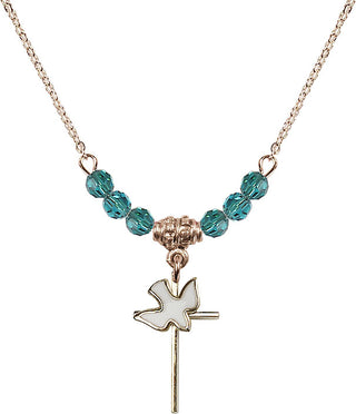 18" Hamilton Gold Plated Necklace with 4mm Zircon Crystal Beads featuring a 14kt Gold Filled Cross / Holy Spirit Medal.