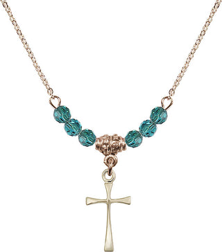 18" Hamilton Gold Plated Necklace with 4mm Zircon Crystal Beads featuring a 14kt Gold Filled Maltese Cross Medal.