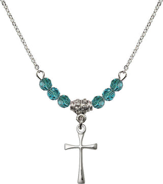 18" Rhodium Plated Necklace with 4mm Zircon Crystal Beads featuring a Sterling Silver Maltese Cross Medal.