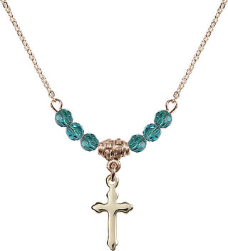 18" Hamilton Gold Plated Necklace with 4mm Zircon Crystal Beads featuring a 14kt Gold Filled Cross Medal.