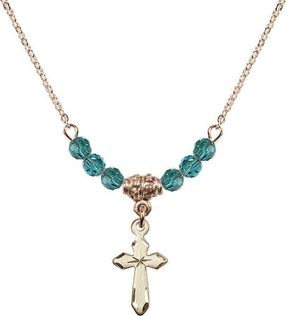 18" Hamilton Gold Plated Necklace with 4mm Zircon Crystal Beads featuring a 14kt Gold Filled Cross Medal.