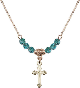 18" Hamilton Gold Plated Necklace with 4mm Zircon Crystal Beads featuring a 14kt Gold Filled Cross Medal.