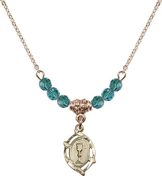 18" Hamilton Gold Plated Necklace with 4mm Zircon Crystal Beads featuring a 14kt Gold Filled Communion Medal.