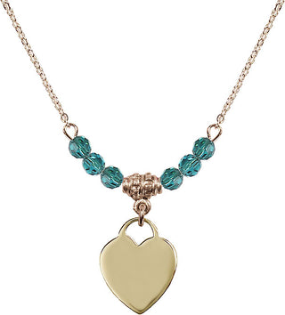 18" Hamilton Gold Plated Necklace with 4mm Zircon Crystal Beads featuring a 14kt Gold Filled Heart Medal. Engraved Catholic Saint Jewelry