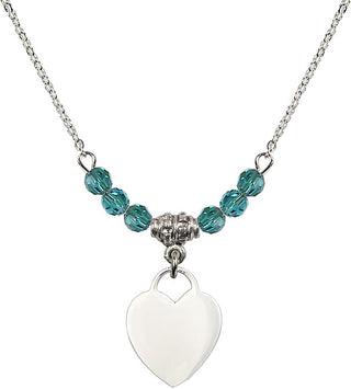 18" Rhodium Plated Necklace with 4mm Zircon Crystal Beads featuring a Sterling Silver Heart Medal. Engraved Catholic Saint Jewelry