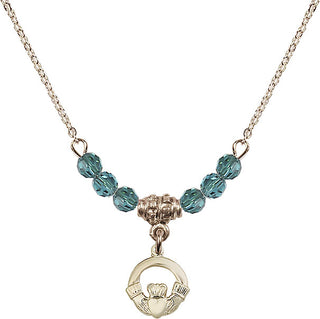 18" Hamilton Gold Plated Necklace with 4mm Zircon Crystal Beads featuring a 14kt Gold Filled Claddagh Medal.