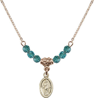 18" Hamilton Gold Plated Necklace with 4mm Zircon Crystal Beads featuring a 14kt Gold Filled Scapular Medal.
