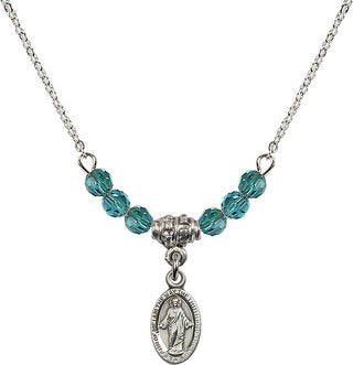 18" Rhodium Plated Necklace with 4mm Zircon Crystal Beads featuring a Sterling Silver Scapular Medal.