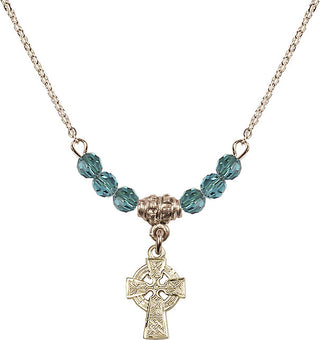 18" Hamilton Gold Plated Necklace with 4mm Zircon Crystal Beads featuring a 14kt Gold Filled Celtic Cross Medal.