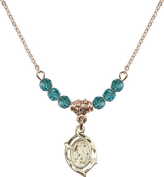 18" Hamilton Gold Plated Necklace with 4mm Zircon Crystal Beads featuring a 14kt Gold Filled Guardian Angel Medal.