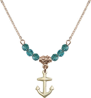 18" Hamilton Gold Plated Necklace with 4mm Zircon Crystal Beads featuring a 14kt Gold Filled Anchor Medal.