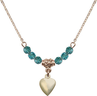 18" Hamilton Gold Plated Necklace with 4mm Zircon Crystal Beads featuring a 14kt Gold Filled Heart Medal.