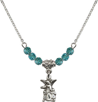 18" Rhodium Plated Necklace with 4mm Zircon Crystal Beads featuring a Sterling Silver Guardian Angel Medal.