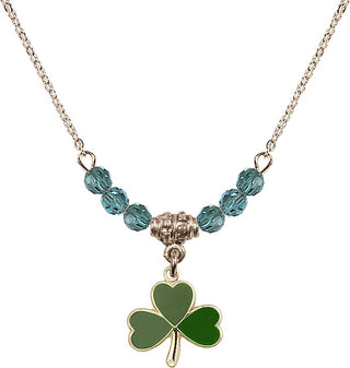 18" Hamilton Gold Plated Necklace with 4mm Zircon Crystal Beads featuring a 14kt Gold Filled Shamrock Medal.