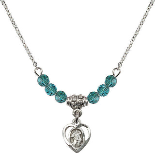 18" Rhodium Plated Necklace with 4mm Zircon Crystal Beads featuring a Sterling Silver Guardian Angel Medal. Engraved Catholic Saint Jewelry