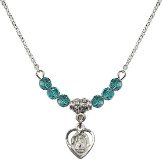 18" Rhodium Plated Necklace with 4mm Zircon Crystal Beads featuring a Sterling Silver Infant Medal. Engraved Catholic Saint Jewelry