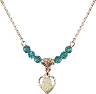 18" Hamilton Gold Plated Necklace with 4mm Zircon Crystal Beads featuring a 14kt Gold Filled Saint Ann Medal. Engraved Catholic Saint Jewelry