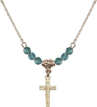 18" Hamilton Gold Plated Necklace with 4mm Zircon Crystal Beads featuring a 14kt Gold Filled Crucifix Medal.