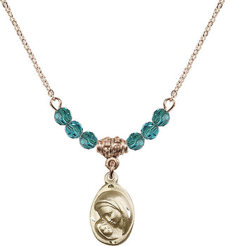 18" Hamilton Gold Plated Necklace with 4mm Zircon Crystal Beads featuring a 14kt Gold Filled Madonna & Child Medal.