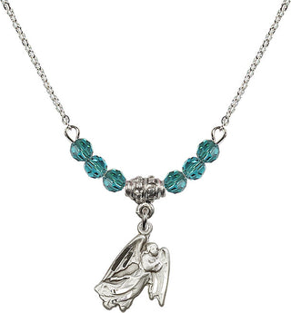 18" Rhodium Plated Necklace with 4mm Zircon Crystal Beads featuring a Sterling Silver Guardian Angel Medal.