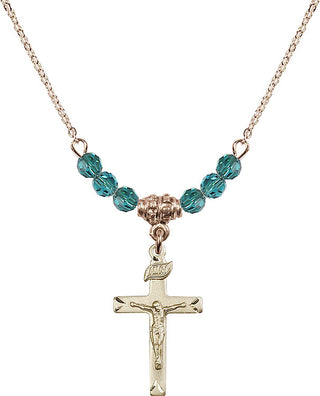 18" Hamilton Gold Plated Necklace with 4mm Zircon Crystal Beads featuring a 14kt Gold Filled Crucifix Medal.